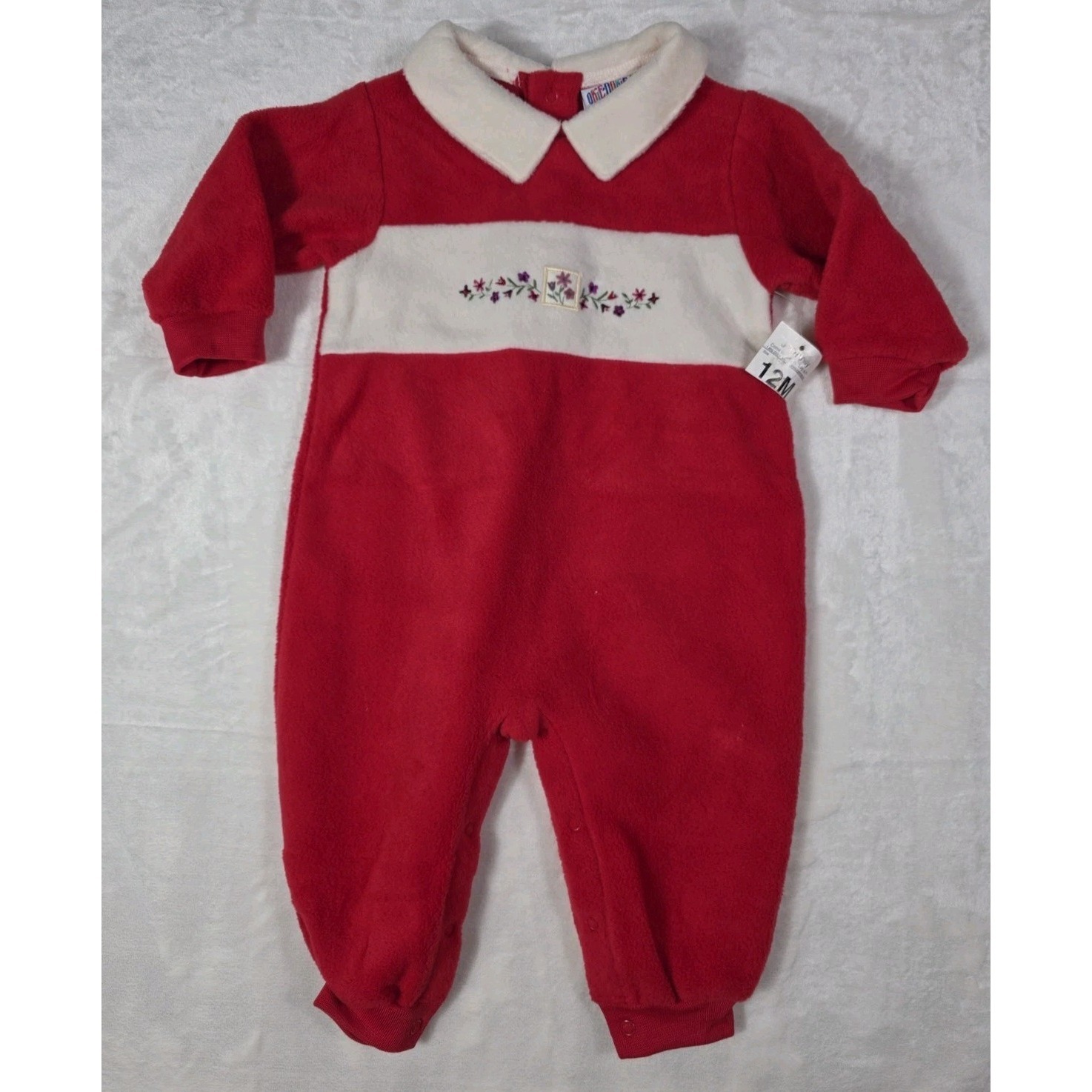 Vintage Y2k Onedoke Baby Girl Fleece Footless Romper Pink Floral 12 Months Nwt